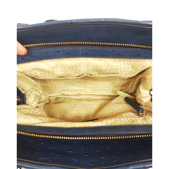 KATE SPADE New York Blue Ostrich Leather Bow Bag Handbag Purse Shoulder Bag - Picture 12 of 16